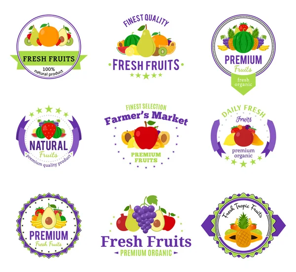 果物のロゴ、ラベルおよびデザイン要素 — ストックベクタ