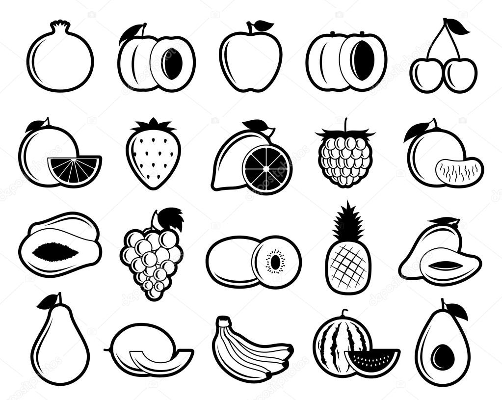 Vector Black and White Fruits Icons