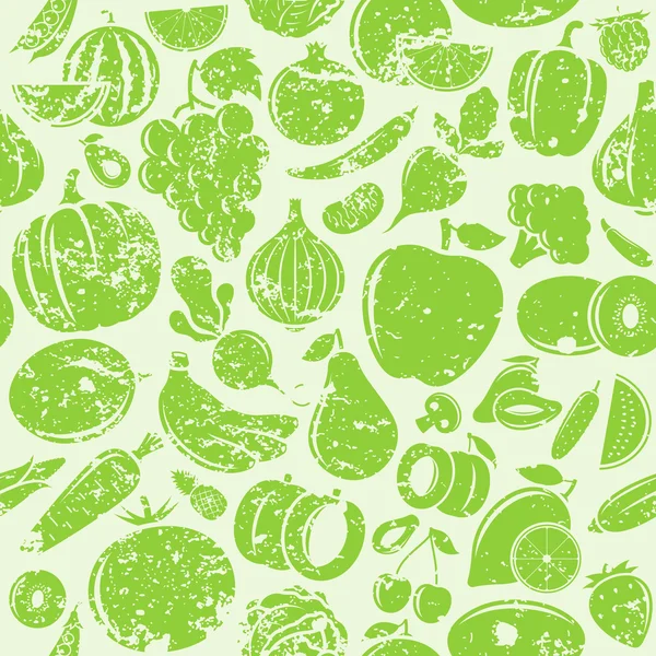 Fruits and Vegetables Retro Styled Grungy Seamless Pattern — Stock Vector