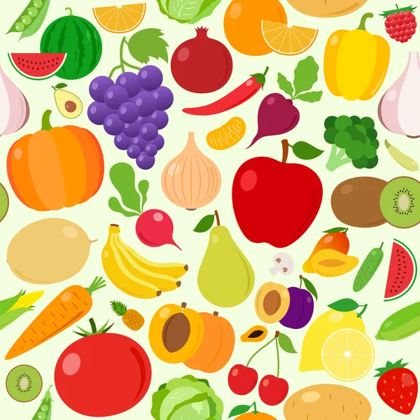 Modèle sans couture de fruits et légumes — Image vectorielle