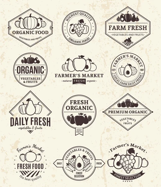 水果和蔬菜商标，标签和设计元素 图库插图