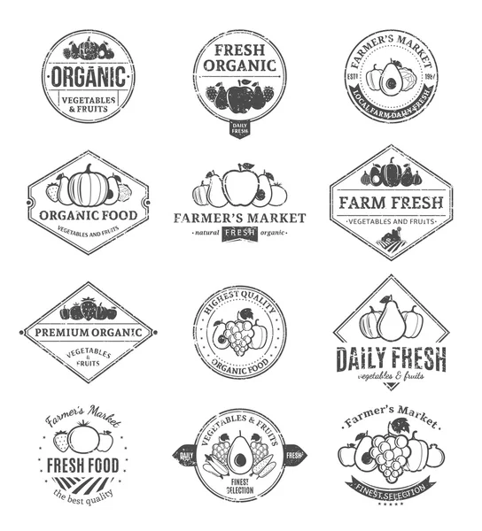 Frutas e Legumes Logos, Etiquetas e Elementos de Design —  Vetores de Stock