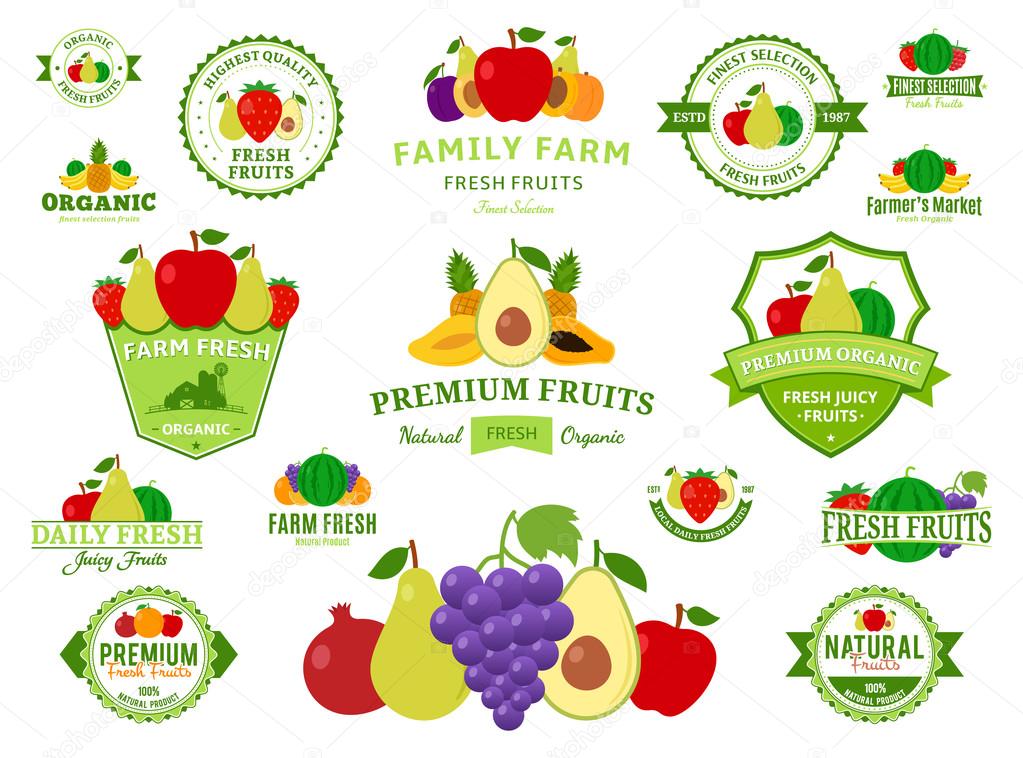 Fruits Logos, Labels, Fruits Icons and Design Elements