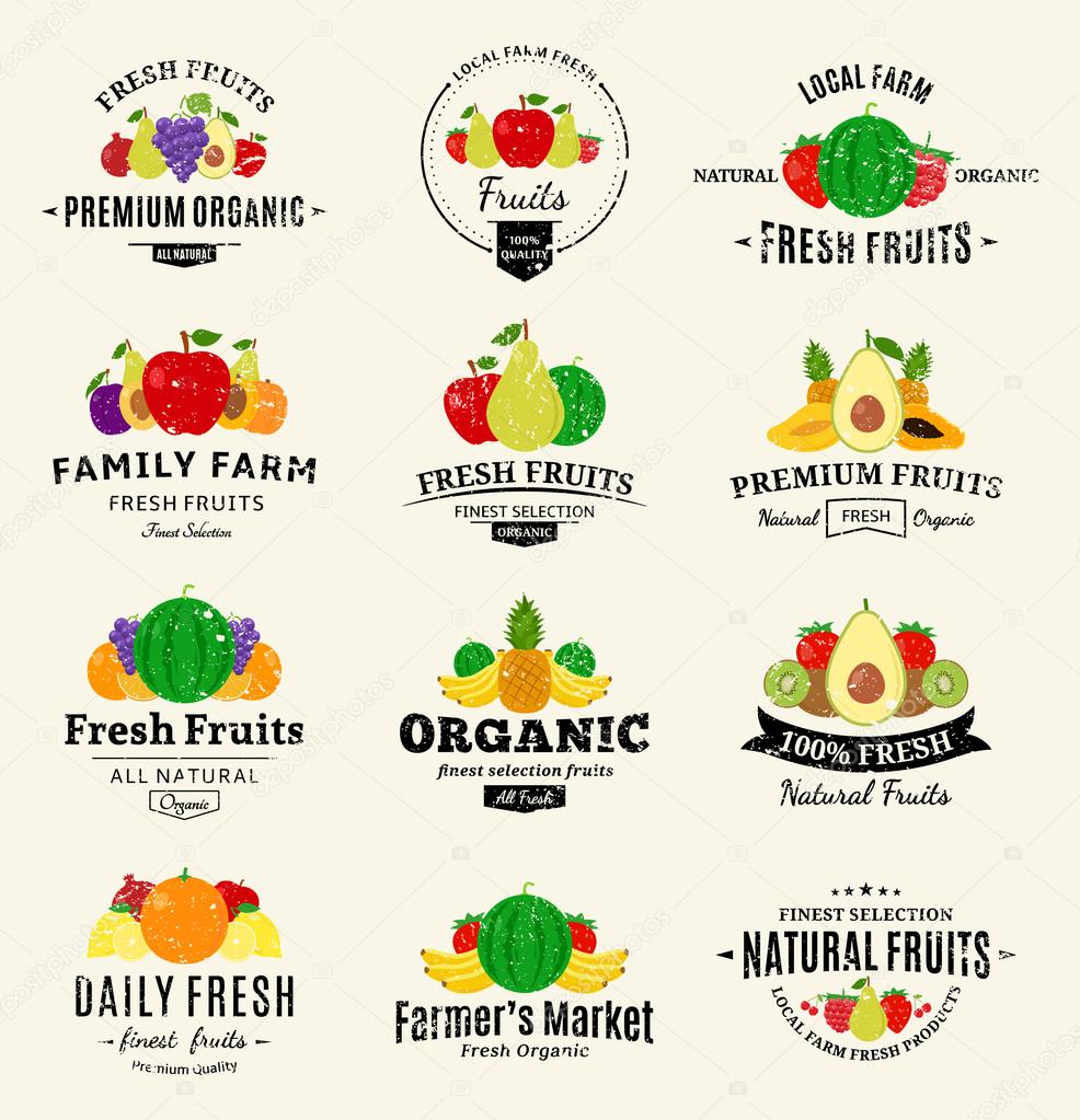 Fruits Logos, Labels and Design Elements — Stock Vector © Counterfeit ...