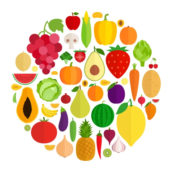 Vector de frutas y verduras iconos — Vector de stock