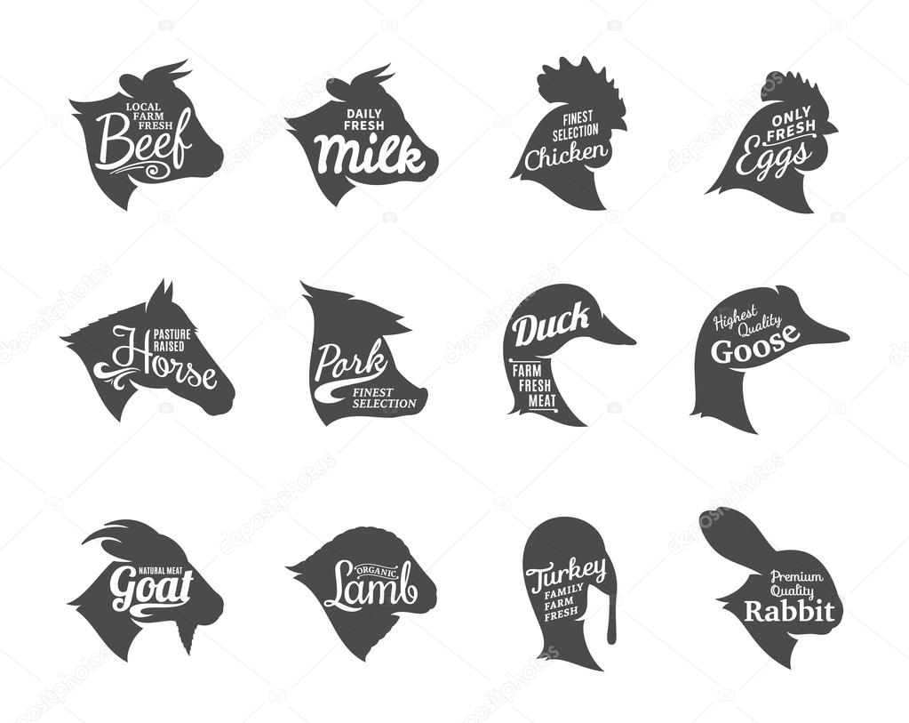 Farm Animals Icons Collection, Butchery Labels Templates
