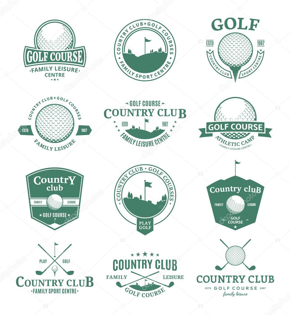 Set of golf country club logo templates. Golf labels with sample text. Golf icons for golf tournaments, organizations and golf country clubs. Vector logotype design.