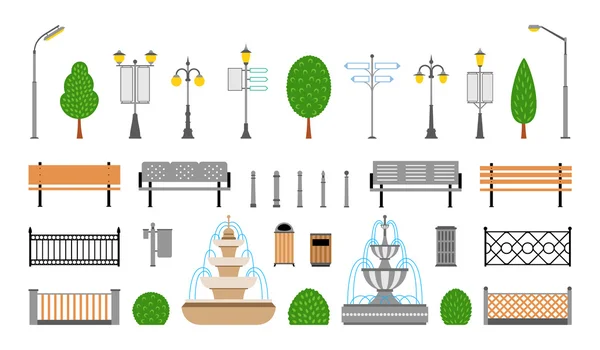 Vector City, Street, Park and Outdoor Elements Icons Set — Stock Vector