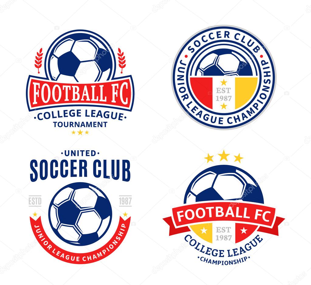 Set of soccer footbal club logo templates. Soccer football labels with sample text. Soccer football icons for sport tournaments and organizations. Sport team identity.