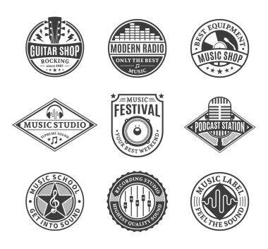 Vektör müzik Logo, simgeler ve tasarım öğeleri kümesi