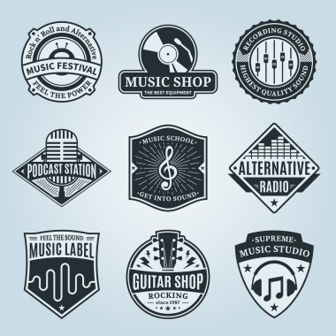 Vektör müzik Logo, simgeler ve tasarım öğeleri kümesi