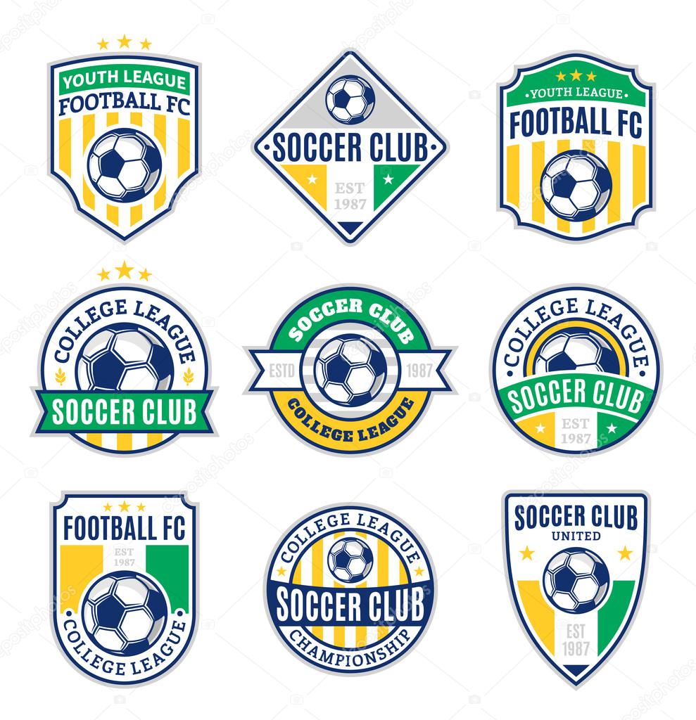 Set of soccer football club logo templates. Soccer football labels with sample text. Soccer Football icons for sport tournaments and organizations. Sport team identity.