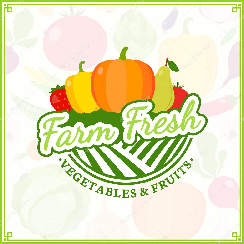 Fruit and vegetables logo template. Fruit and vegetables label with sample text. Fruits and vegetables icons for groceries, agriculture stores, packaging and advertising.