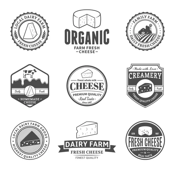 Conjunto de etiquetas de queso vectorial, iconos y elementos de diseño — Archivo Imágenes Vectoriales