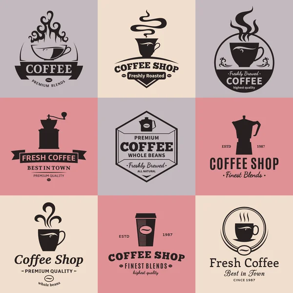 Conjunto de Etiquetas Vector Coffee Shop, Ícones e Elementos de Design — Vetor de Stock