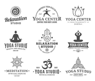Yoga Studio etiketleri, simgeler ve tasarım öğeleri