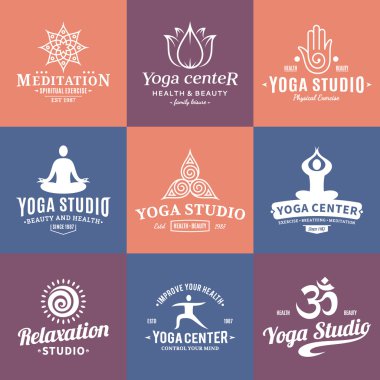 Yoga Studio etiketleri, simgeler ve tasarım öğeleri