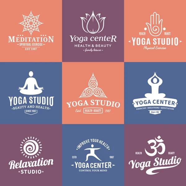 Étiquettes, icônes et éléments de design du studio de yoga — Image vectorielle