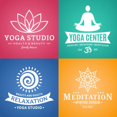 Yoga Studio etiketleri, simgeler ve tasarım öğeleri
