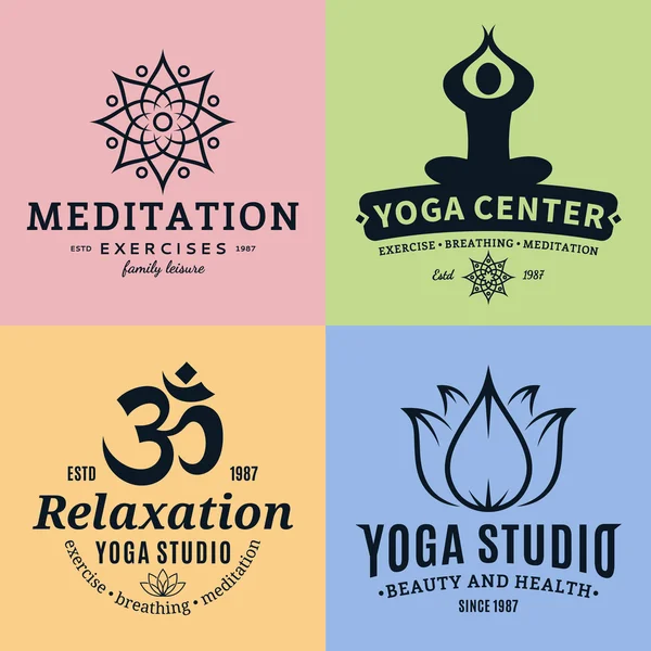 Etiquetas, iconos y elementos de diseño de Yoga Studio — Vector de stock
