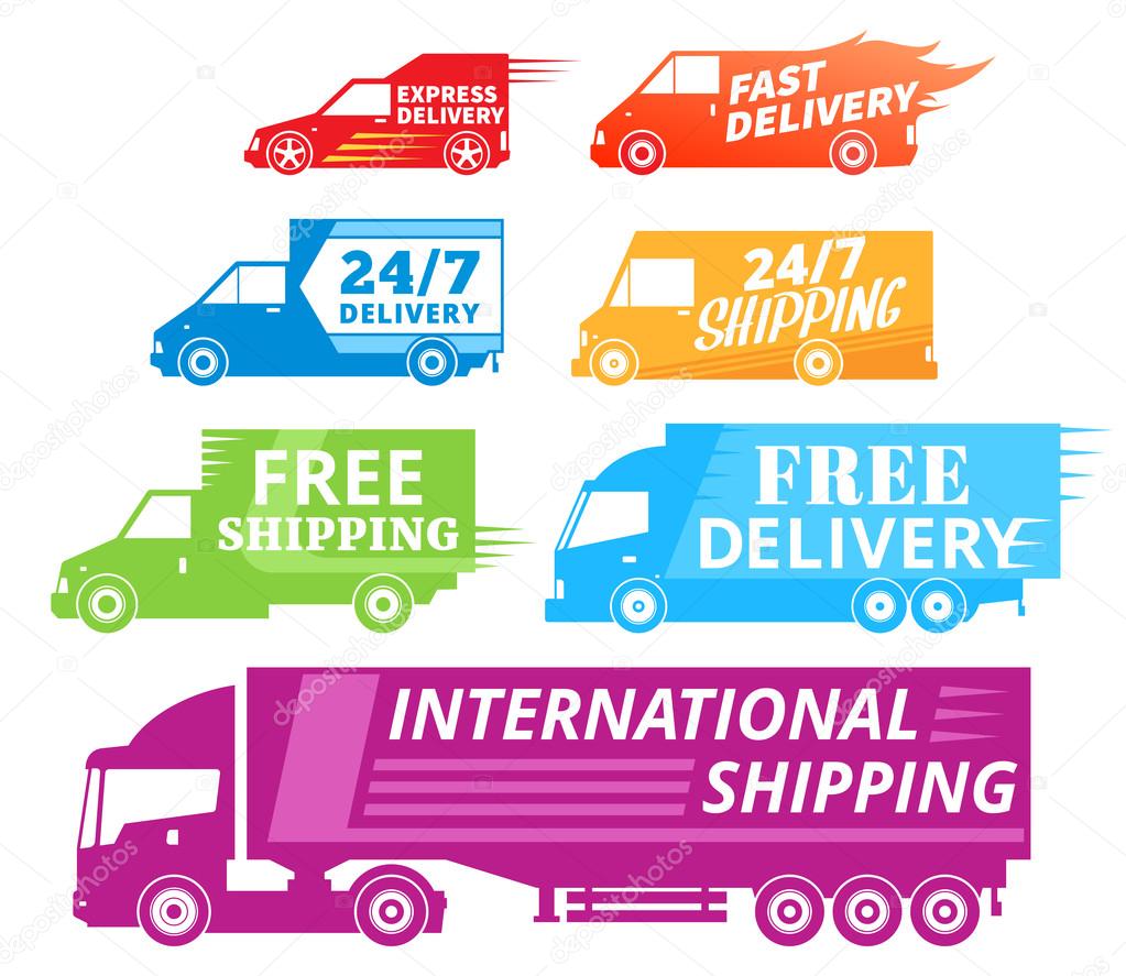 Vector delivery service labels, commercial vehicles and delivery