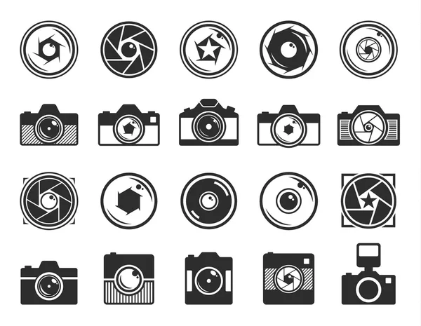 Obturador de la cámara e iconos de la cámara de fotos aislados en blanco — Vector de stock