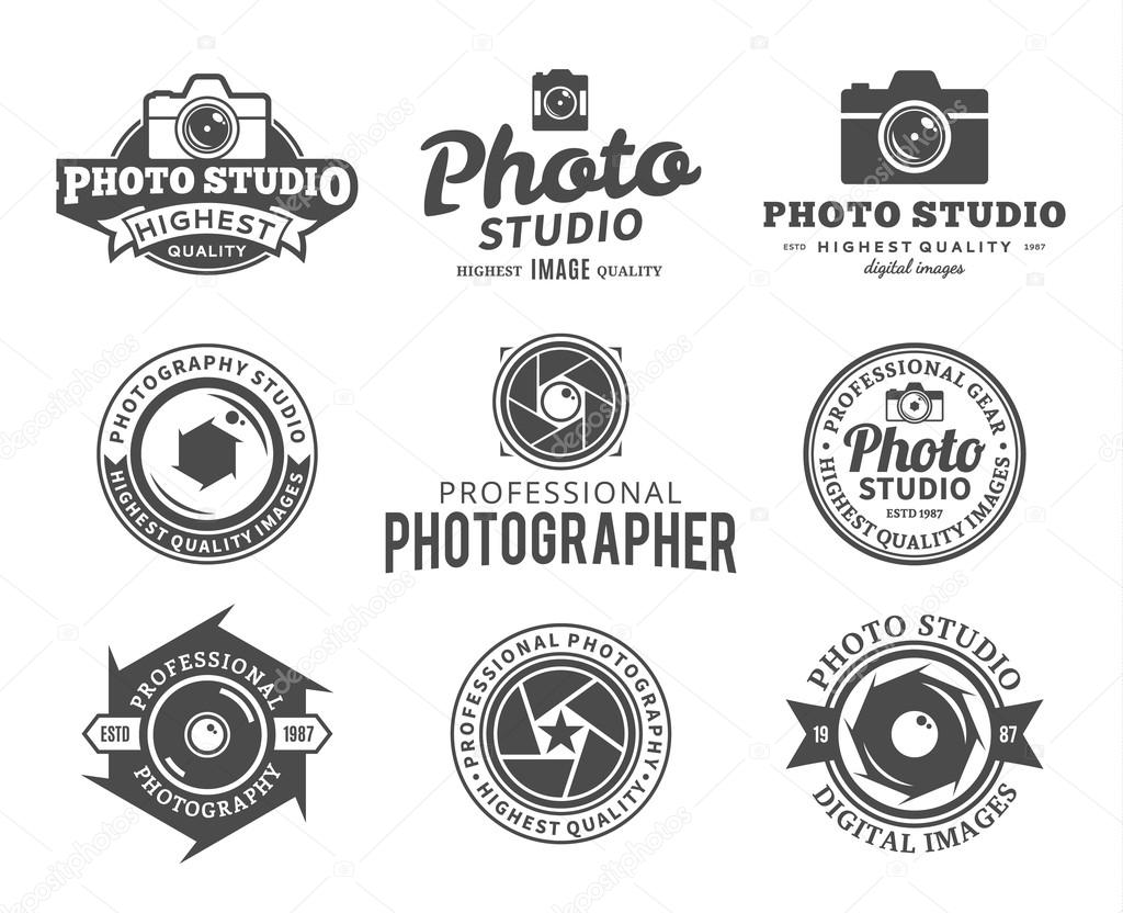 Vector photography logo templates. Photo studio logo. Photographer logo. Camera shutter, photo camera and lens badges, icons and design elements. Photo label design.