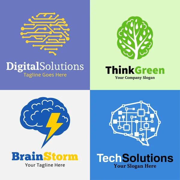 Set of brain logo, icons and design elements — Stock Vector