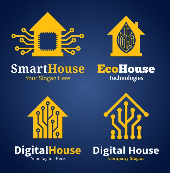 Conjunto de logotipo da casa inteligente, ícones e elementos de design — Vetor de Stock
