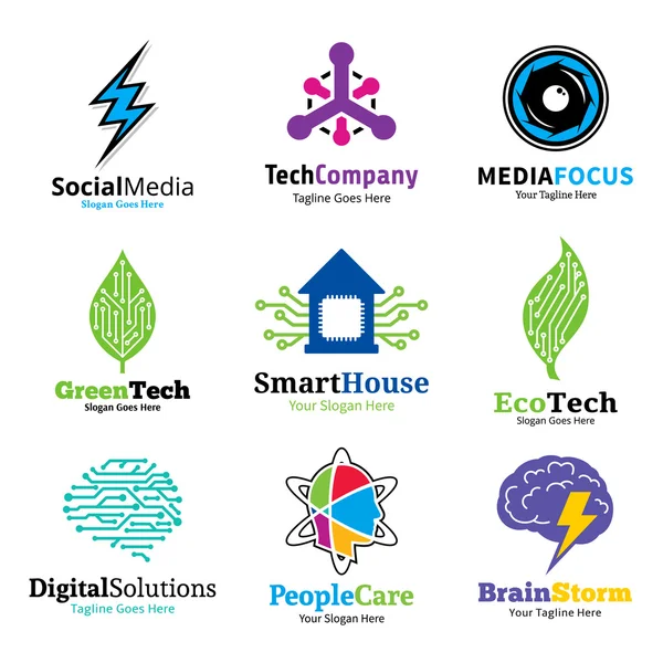 Vektör teknolojisi, ağ ve bilim logosu, simgeler ve tasarım öğeleri