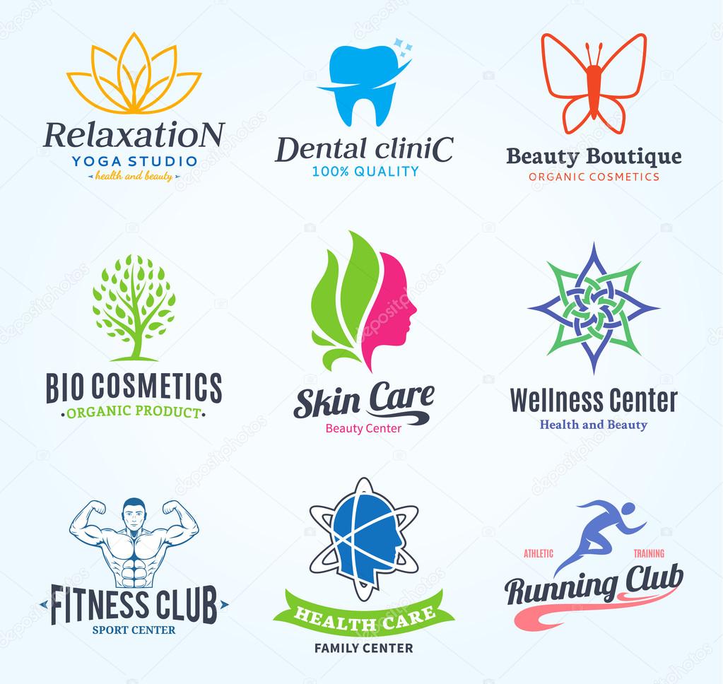 Set of beauty and health logo. Beauty salon and health care branding identity. Beauty and nature icons for beauty salons, health care, cosmetics, spa, yoga and fitness. Health care label design.