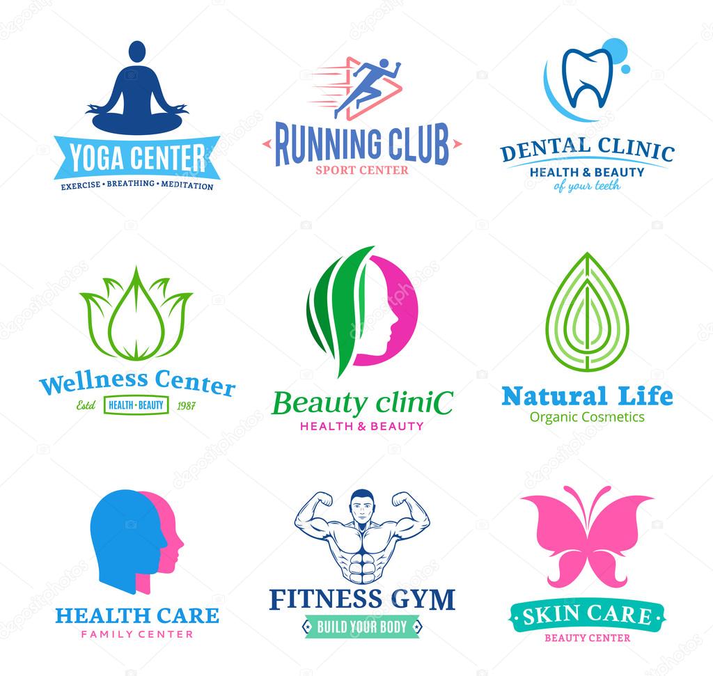 Set of beauty and health logo. Beauty salon and health care branding identity. Beauty and nature icons for beauty salons, health care, cosmetics, spa, yoga and fitness. Health care label design.