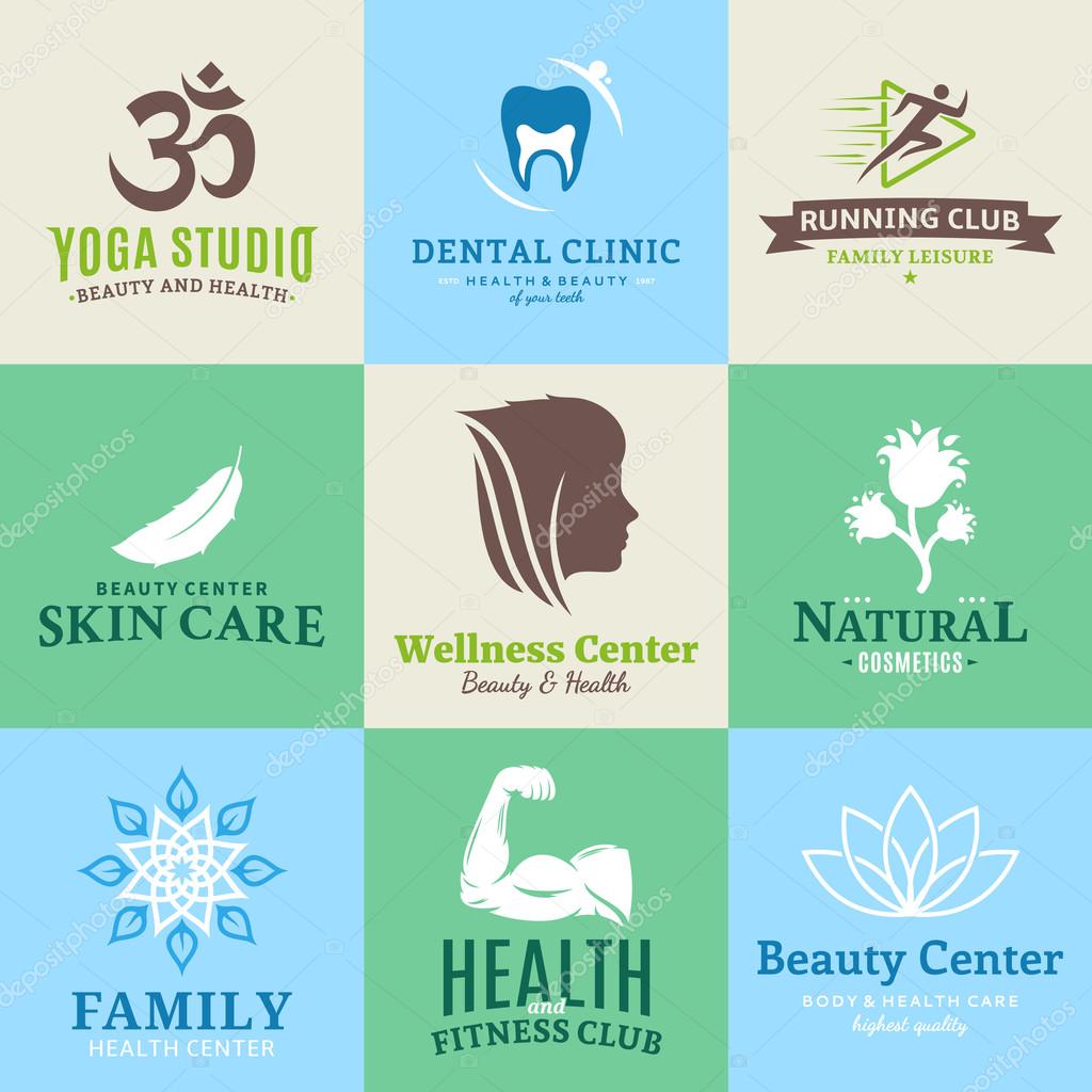 Set of beauty and health logo. Beauty salon and health care branding identity. Beauty and nature icons for beauty salons, health care, cosmetics, spa, yoga and fitness. Health care label design.