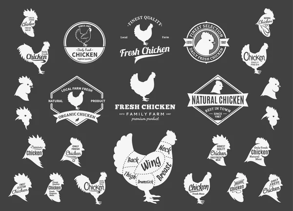Logo, icone, grafici ed elementi di design del pollo vettoriale — Vettoriale Stock