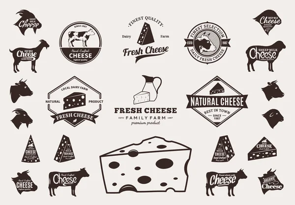 Conjunto de Vector Cheese Logo, iconos y elementos de diseño — Archivo Imágenes Vectoriales