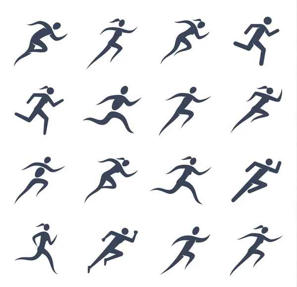 Hombre y mujer corriendo iconos — Vector de stock