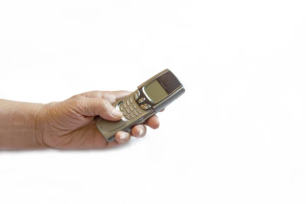 Stara Ręka Trzyma Smartfon — Zdjęcie stockowe