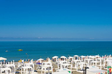 Sahili, denizi ve palmiye dallarını görmek için.