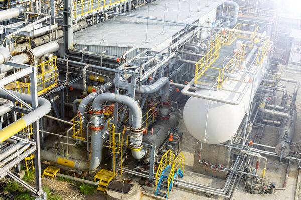 View of the liquefied gas production plant. Technological equipment