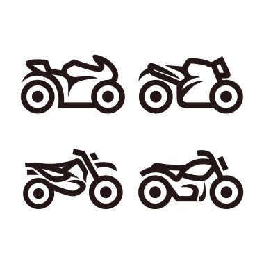 Dört farklı motosiklet türü, motorlu araçların basit bir sembolü..