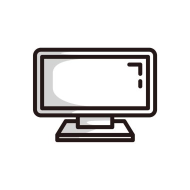 Düz bir televizyonun basit bir sembolü, siyah çizgi sanat tarzı ve gölge detayları..