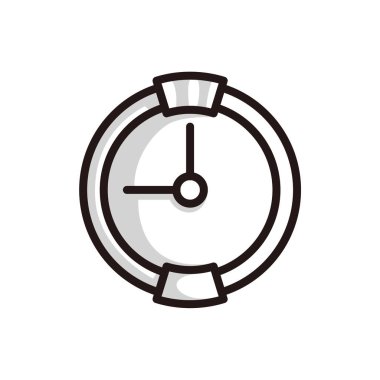 Modern duvar saatinin simgesi, siyah çizgili sanat tarzı ve gölge detayları..