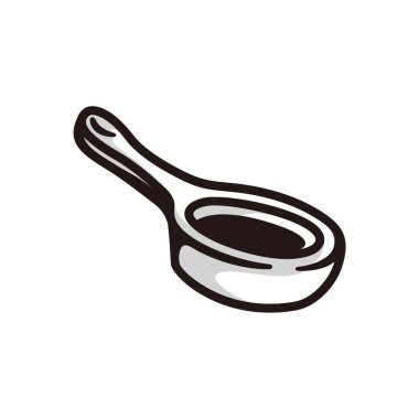 Küçük bir kızartma tavasının sembolü, siyah çizgili sanat tarzı ve gölge ayrıntıları..