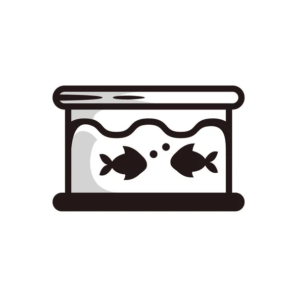 Символ Объект Аквариума Двумя Рыбами Внутри Стиле Черной Линии Искусства — стоковый вектор