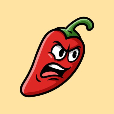 fun chili pepper angry expression colored cartoon character isolated drawing line style sketch classic vintage design illustration
