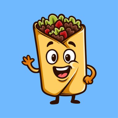 eğlenceli tatlı burrito renkli çizgi film karakteri izole çizim stili klasik klasik tasarım çizimi çizimi