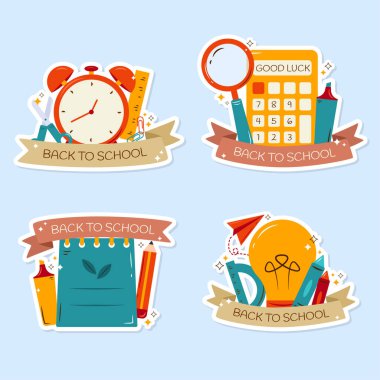 Okulun çıkartma koleksiyonuna geri çekilen renkli el düz tasarım