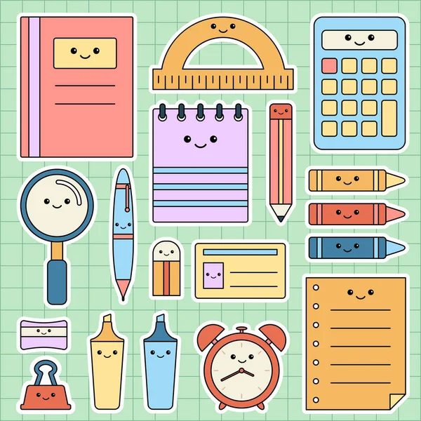 Různé Kawaii Roztomilé Psací Potřeby Set Školní Potřeby Ilustrace — Stockový vektor