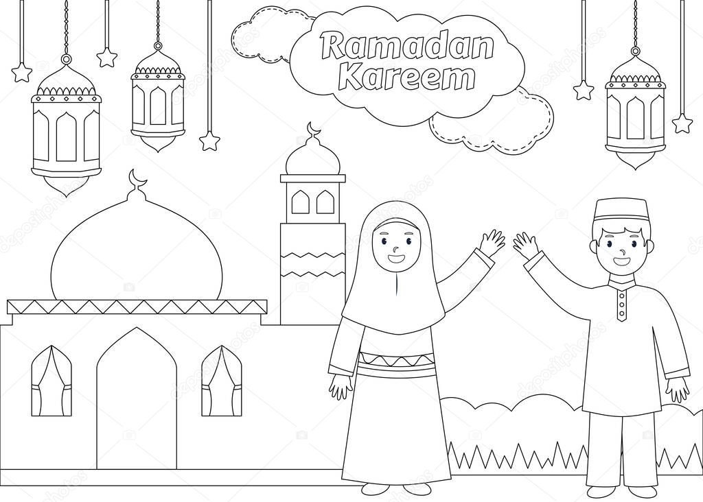 Coloring book of ramadan kareem illustration vector design