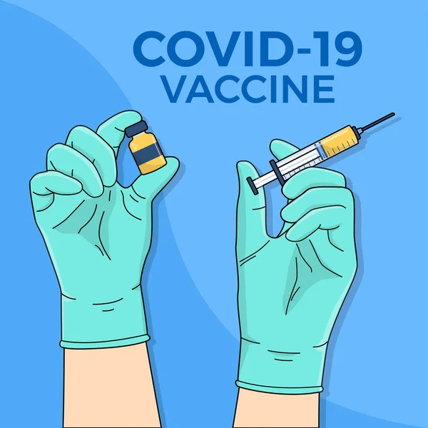 Imagen Fondo Plano Diseño Plano Vacuna Contra Coronavirus Dibujada Mano — Vector de stock